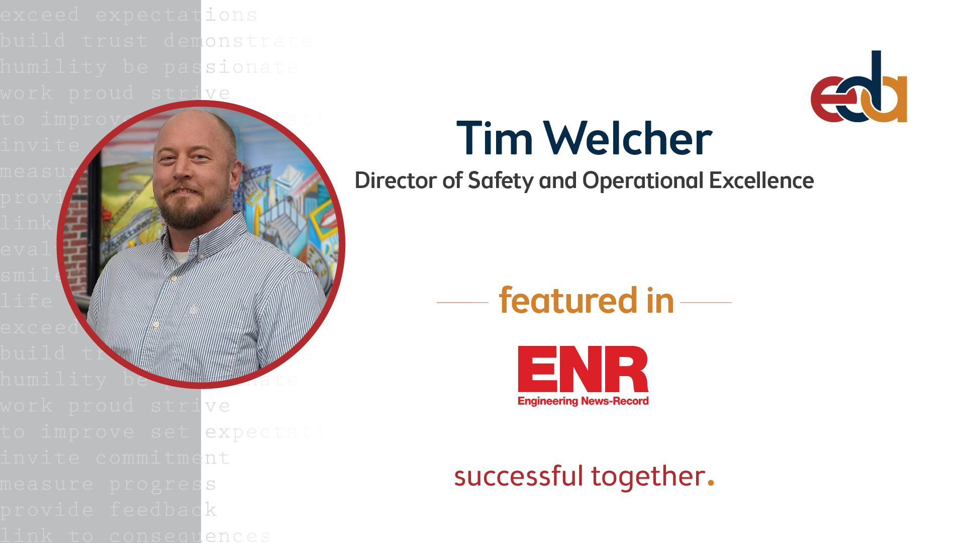 Tim Welcher, Director of Safety and Operational Excellence, featured in ENR.